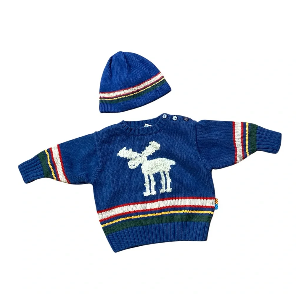 Gymboree Infant Sweater and Hat Vintage Set 6-12 M Cottagecore Moose Sweater